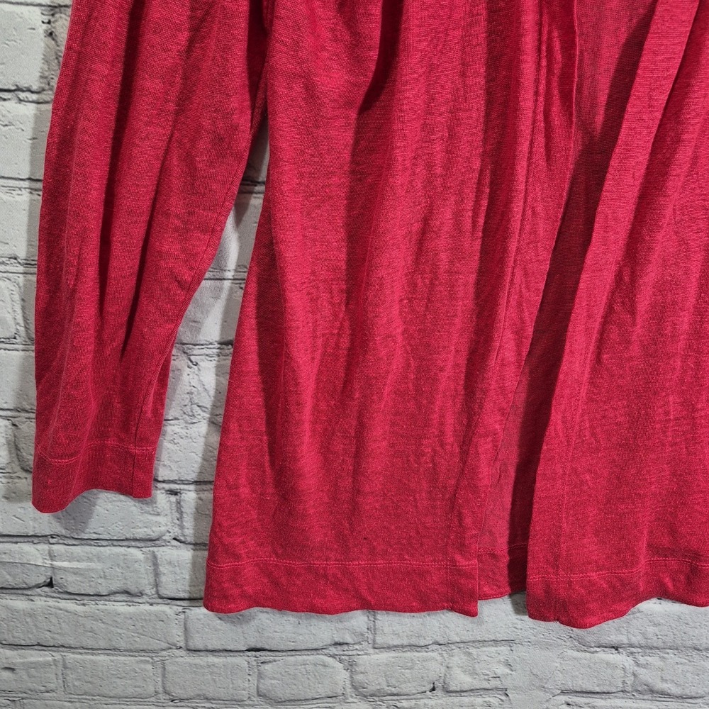 Tahari Women Sweater XL Red 100% Linen Hooded Cardigan Long Sleeve Open Front - Picture 3 of 9